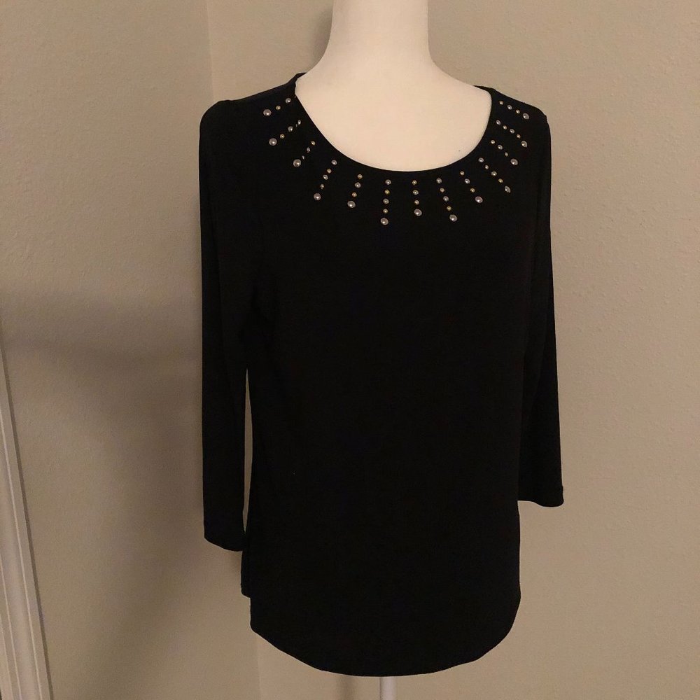 Price Drop!! Black long-sleeved embellished top - like new!